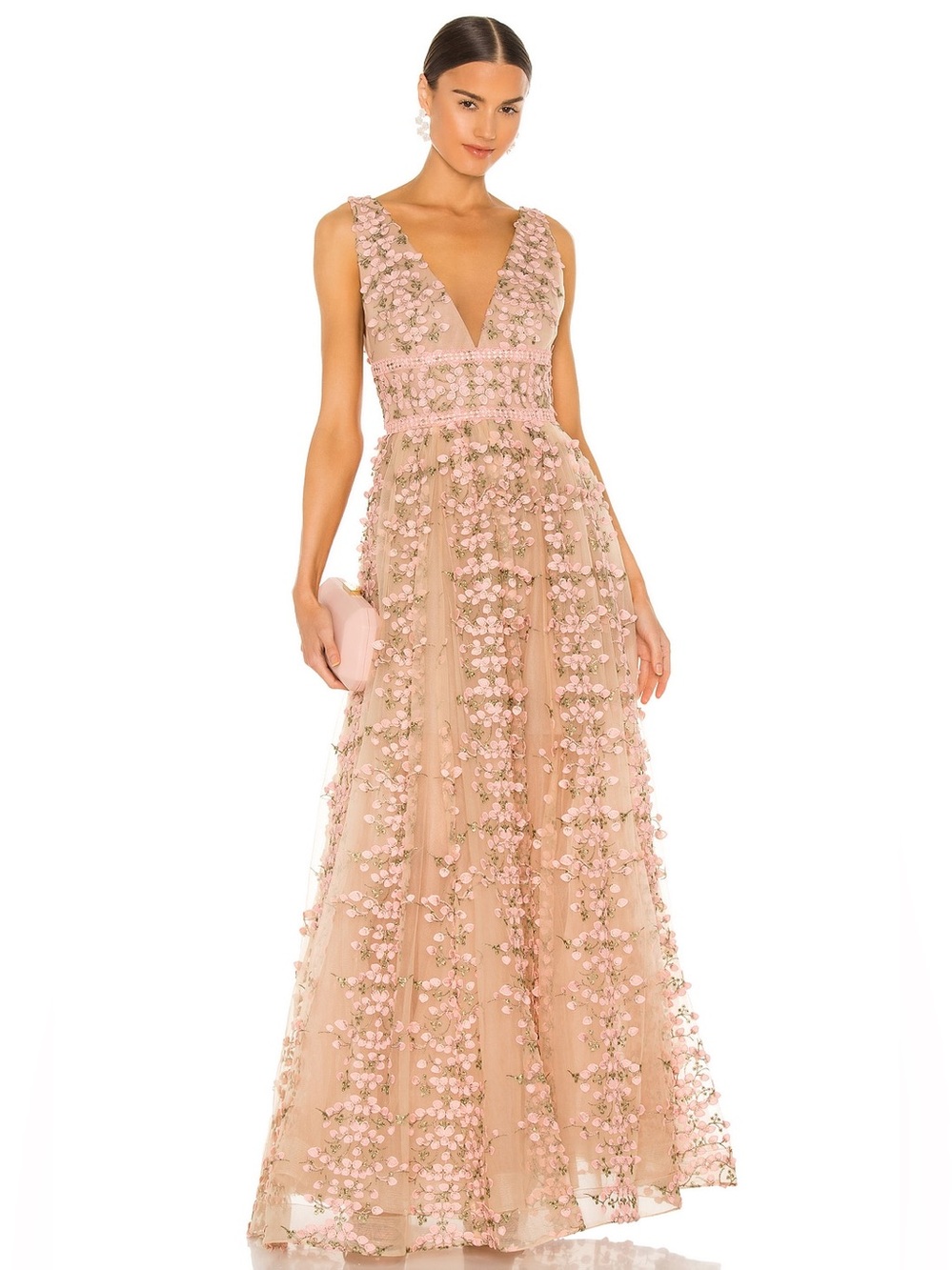 Bronx and Banco Megan Rose Pink Floral Embroidered Maxi Gown REVOLVE